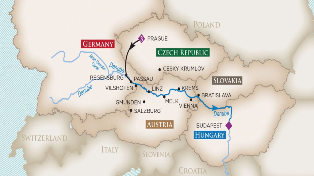 Golf Ahoy Danube River Golf Cruise riverboat sailing itinerary map