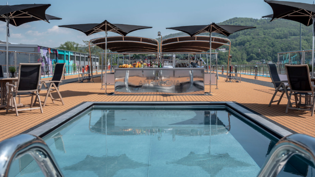 Golf Ahoy Danube River Golf Cruise AmaMagna swimming Pool Deck showing pool