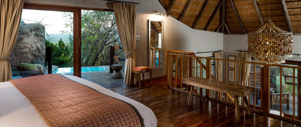 Golf Cruise South Africa Ulusaba game reserve bedroom interior view.