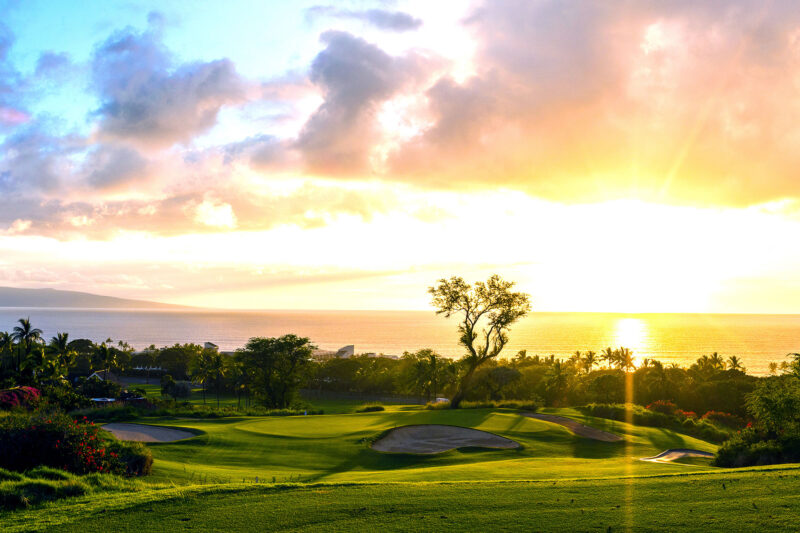 Wailea golf course at sunset.